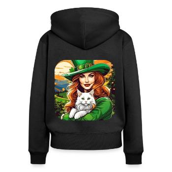 Leprechaun de la Saint-Patrick avec chat - Sweat à capuche zippé Premium bio Femme - noir - Dos - Julia (174cm)