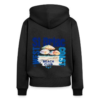 St. Briac Beach Club - Frauen Premium Bio Zip Hoodie - Schwarz - Hinten - Julia (174cm)
