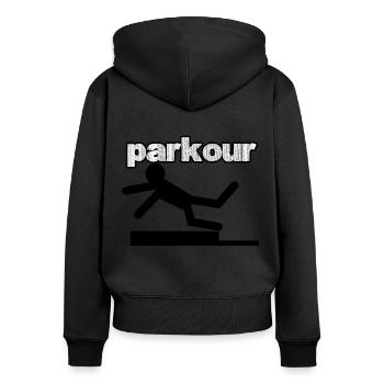 Straße Sport - Frauen Premium Bio Zip Hoodie - Schwarz - Hinten - Julia (174cm)