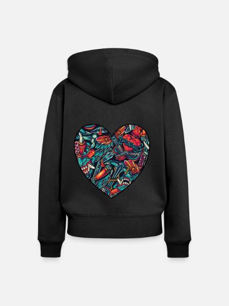 Herz - Frauen Premium Bio Zip Hoodie - Schwarz