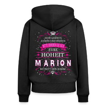 Eure Hoheit Marion betritt den Raum - Frauen Premium Bio Zip Hoodie - Schwarz - Hinten - Julia (174cm)
