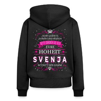 Eure Hoheit Svenja betritt den Raum - Frauen Premium Bio Zip Hoodie - Schwarz - Hinten - Julia (174cm)