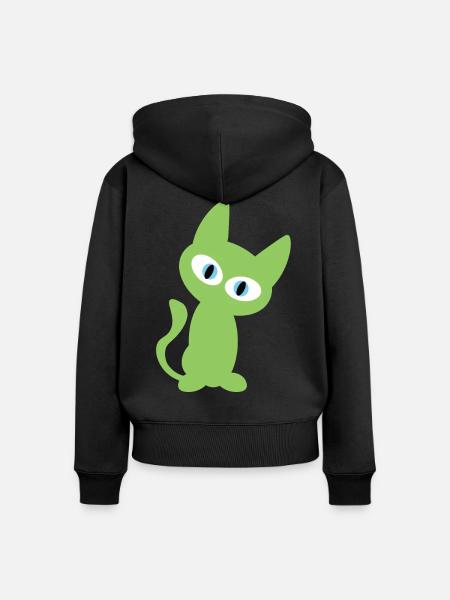 Grüne Katze Design - Frauen Premium Bio Zip Hoodie - Schwarz