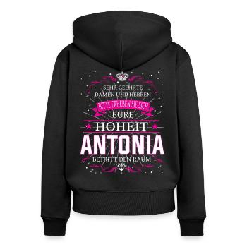Eure Hoheit Antonia betritt den Raum - Frauen Premium Bio Zip Hoodie - Schwarz - Hinten - Julia (174cm)