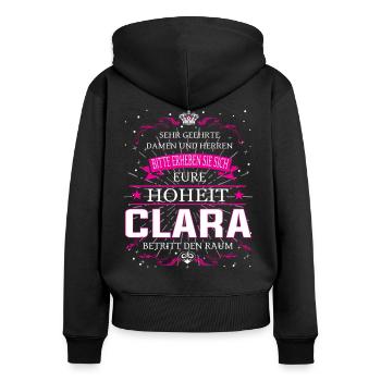Eure Hoheit Clara betritt den Raum - Frauen Premium Bio Zip Hoodie - Schwarz - Hinten - Julia (174cm)