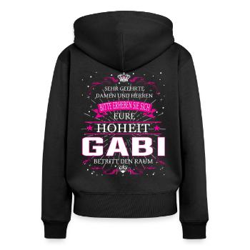 Eure Hoheit Gabi betritt den Raum - Frauen Premium Bio Zip Hoodie - Schwarz - Hinten - Julia (174cm)