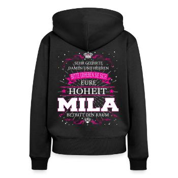 Eure Hoheit Mila betritt den Raum - Frauen Premium Bio Zip Hoodie - Schwarz - Hinten - Julia (174cm)