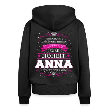 Eure Hoheit Anna betritt den Raum - Frauen Premium Bio Zip Hoodie - Schwarz - Hinten - Julia (174cm)
