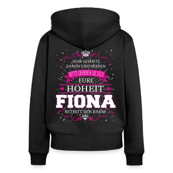 Eure Hoheit Fiona betritt den Raum - Frauen Premium Bio Zip Hoodie - Schwarz - Hinten - Julia (174cm)