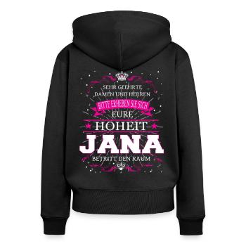 Eure Hoheit Jana betritt den Raum - Frauen Premium Bio Zip Hoodie - Schwarz - Hinten - Julia (174cm)