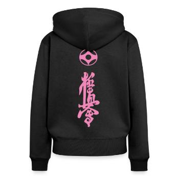 Kyokushin Kanji design en rose - Sweat à capuche zippé Premium bio Femme - noir - Dos - Julia (174cm)