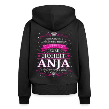 Eure Hoheit Anja betritt den Raum - Frauen Premium Bio Zip Hoodie - Schwarz - Hinten - Julia (174cm)