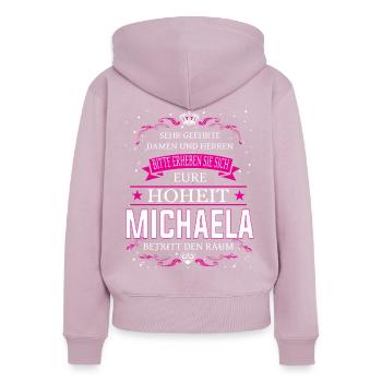 Eure Hoheit Michaela betritt den Raum - Frauen Premium Bio Zip Hoodie - Altrosa - Hinten - Julia (174cm)