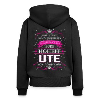 Eure Hoheit Ute betritt den Raum - Frauen Premium Bio Zip Hoodie - Schwarz - Hinten - Julia (174cm)