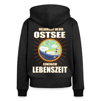 Urlaubszeit an der Ostee, einfach Lebenszeit - Frauen Premium Bio Zip Hoodie - Schwarz - Hinten - Julia (174cm)