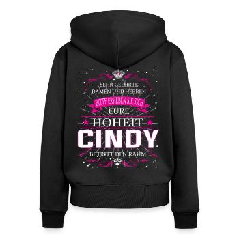 Eure Hoheit Cindy betritt den Raum - Frauen Premium Bio Zip Hoodie - Schwarz - Hinten - Julia (174cm)
