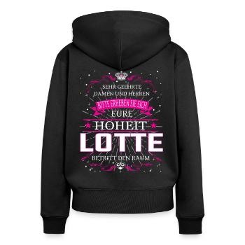 Eure Hoheit Lotte betritt den Raum - Frauen Premium Bio Zip Hoodie - Schwarz - Hinten - Julia (174cm)