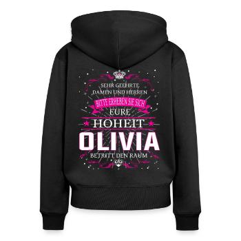Eure Hoheit Olivia betritt den Raum - Frauen Premium Bio Zip Hoodie - Schwarz - Hinten - Julia (174cm)