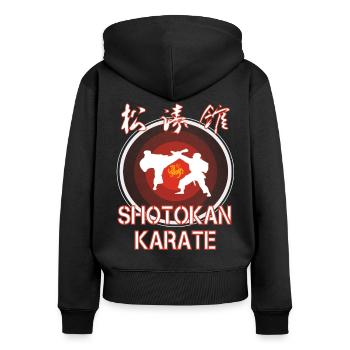 Top Shotokan Karate Design mit Karatekas und Kanji - Frauen Premium Bio Zip Hoodie - Schwarz - Hinten - Julia (174cm)