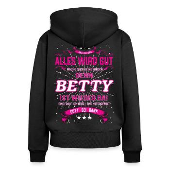 Betty Design, Alles wird gut - Frauen Premium Bio Zip Hoodie - Schwarz - Hinten - Julia (174cm)