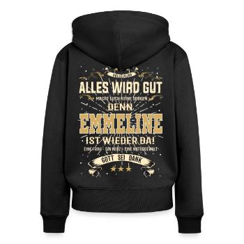 Emmeline Design, alles wird gut - Frauen Premium Bio Zip Hoodie - Schwarz - Hinten - Julia (174cm)