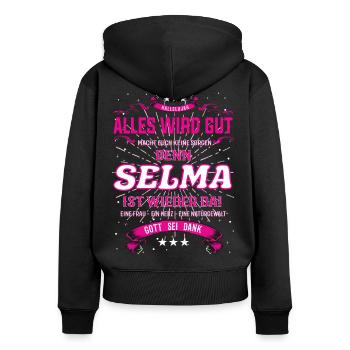 Selma Design, alles wird gut - Frauen Premium Bio Zip Hoodie - Schwarz - Hinten - Julia (174cm)
