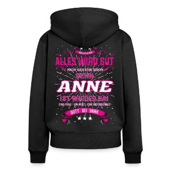 Anne Design, alles wird gut - Frauen Premium Bio Zip Hoodie - Schwarz - Hinten - Julia (174cm)