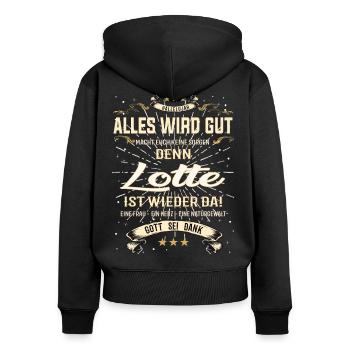 Lotte Design, alles wird gut - Frauen Premium Bio Zip Hoodie - Schwarz - Hinten - Julia (174cm)