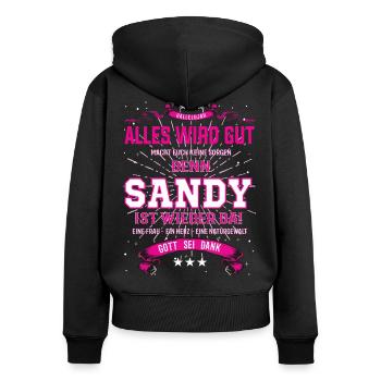 Sandy Design, alles wird gut - Frauen Premium Bio Zip Hoodie - Schwarz - Hinten - Julia (174cm)
