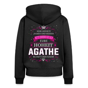 Säure Hoheit Agathe betritt den Raum - Frauen Premium Bio Zip Hoodie - Schwarz - Hinten - Julia (174cm)