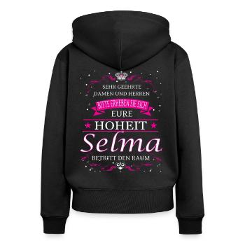 Eure Hoheit Selma betritt den Raum - Frauen Premium Bio Zip Hoodie - Schwarz - Hinten - Julia (174cm)