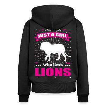 Just a Girl who loves Löwen Outfit - Frauen Premium Bio Zip Hoodie - Schwarz - Hinten - Julia (174cm)