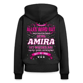 Amira Design - Alles wird gut - Frauen Premium Bio Zip Hoodie - Schwarz - Hinten - Julia (174cm)
