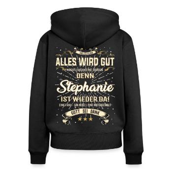 Stephanie Design - Alles wird gut - Frauen Premium Bio Zip Hoodie - Schwarz - Hinten - Julia (174cm)