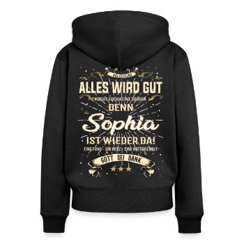 Sophia Design - Alles wird gut - Frauen Premium Bio Zip Hoodie - Schwarz - Hinten - Julia (174cm)