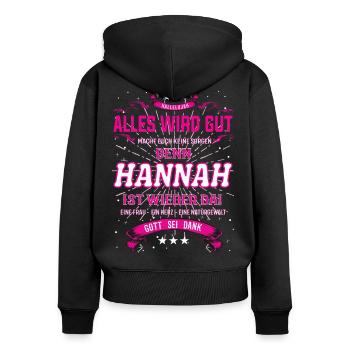 Alles wird gut, Hannah ist wieder da Design - Frauen Premium Bio Zip Hoodie - Schwarz - Hinten - Julia (174cm)