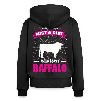 Just a Girl who loves Büffel Outfit - Frauen Premium Bio Zip Hoodie - Schwarz - Hinten - Julia (174cm)