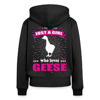 Just a Girl who loves Gänse Outfit - Frauen Premium Bio Zip Hoodie - Schwarz - Hinten - Julia (174cm)