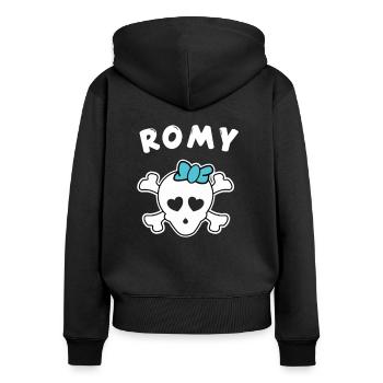 Piratin Romy Design für Mädchen und Frauen - Frauen Premium Bio Zip Hoodie - Schwarz - Hinten - Julia (174cm)