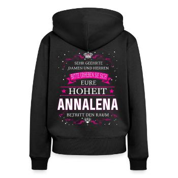 Her Highness Annalena enters the room - Women's Premium Organic Zip Hoodie - black - Back - Julia (174cm)