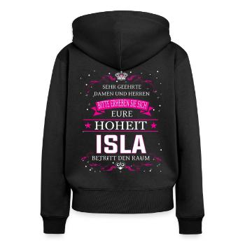 Votre Altesse Isla entre dans la pièce - Sweat à capuche zippé Premium bio Femme - noir - Dos - Julia (174cm)