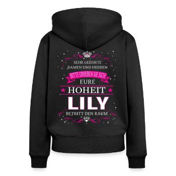 Votre Altesse Lily entre dans la pièce - Sweat à capuche zippé Premium bio Femme - noir - Dos - Julia (174cm)