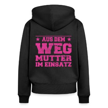 Out of the Way Mother in Action Design - Women's Premium Organic Zip Hoodie - black - Back - Julia (174cm)