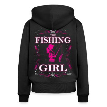 The Fishing Girl Design - Outfit für die Anglerin - Frauen Premium Bio Zip Hoodie - Schwarz - Hinten - Julia (174cm)