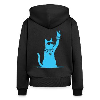 Blaue Rocker Katze – Lustiges Rockmusik Cat Design - Frauen Premium Bio Zip Hoodie - Schwarz - Hinten - Julia (174cm)