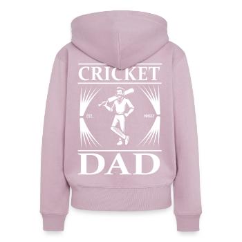Cricket Dad – La fierté sur le terrain - Sweat à capuche zippé Premium bio Femme - rose poudré - Dos - Julia (174cm)