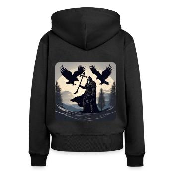 Viking Odin avec les corbeaux Hugin et Munin - Sweat à capuche zippé Premium bio Femme - noir - Dos - Julia (174cm)