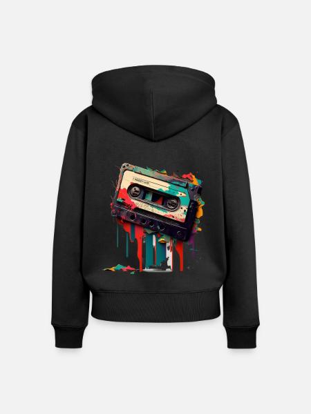 Retro Mixtape - Frauen Premium Bio Zip Hoodie - Schwarz