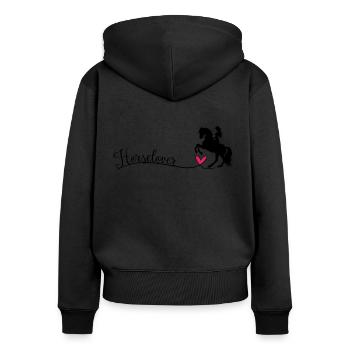Horselover Pferdeliebhaber Schriftzug - Frauen Premium Bio Zip Hoodie - Schwarz - Hinten - Julia (174cm)