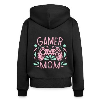 Maman joueur - Sweat à capuche zippé Premium bio Femme - noir - Dos - Julia (174cm)